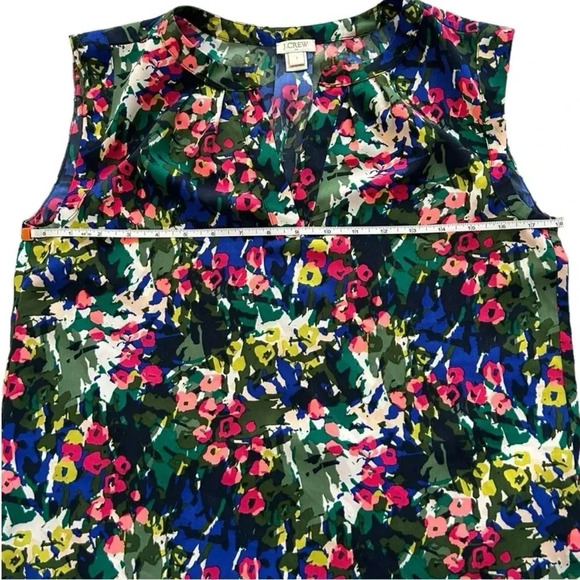 J Crew Vibrant Womens Multi Floral Sleeveless Split Neck Tank Preppy Blouse Sz 2 - Picture 6 of 7